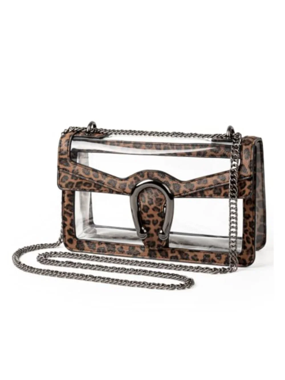 Clear Stadium Approved Crossbody Satchel with Chain Strap, PVC Vegan Leather